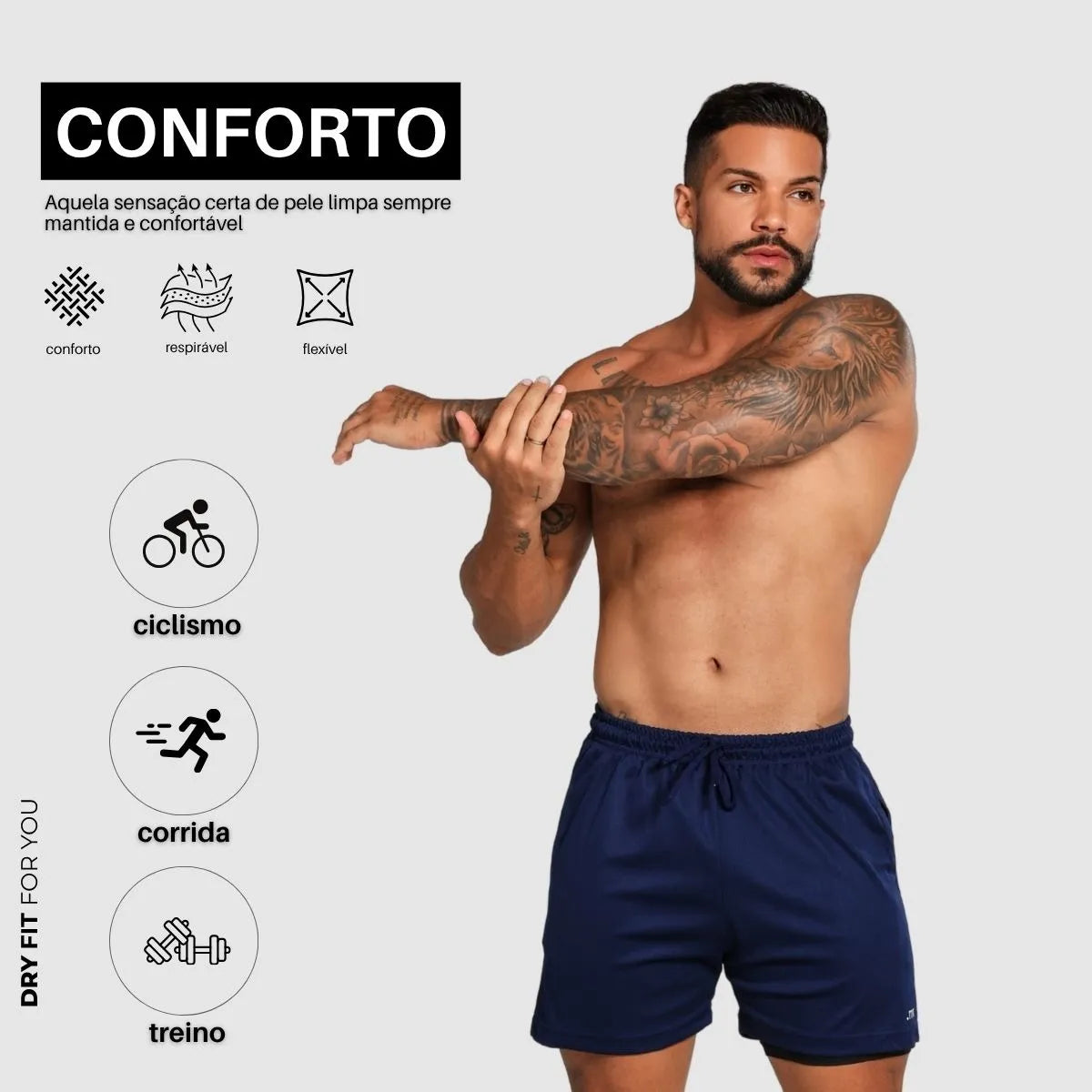 Bermuda Dupla Masculina Compreensão 2 Em 1 Short Esporte