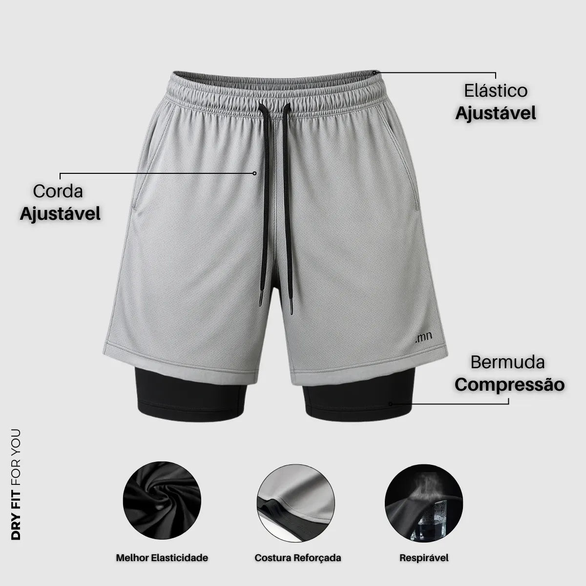 Bermuda Dupla Masculina Compreensão 2 Em 1 Short Esporte